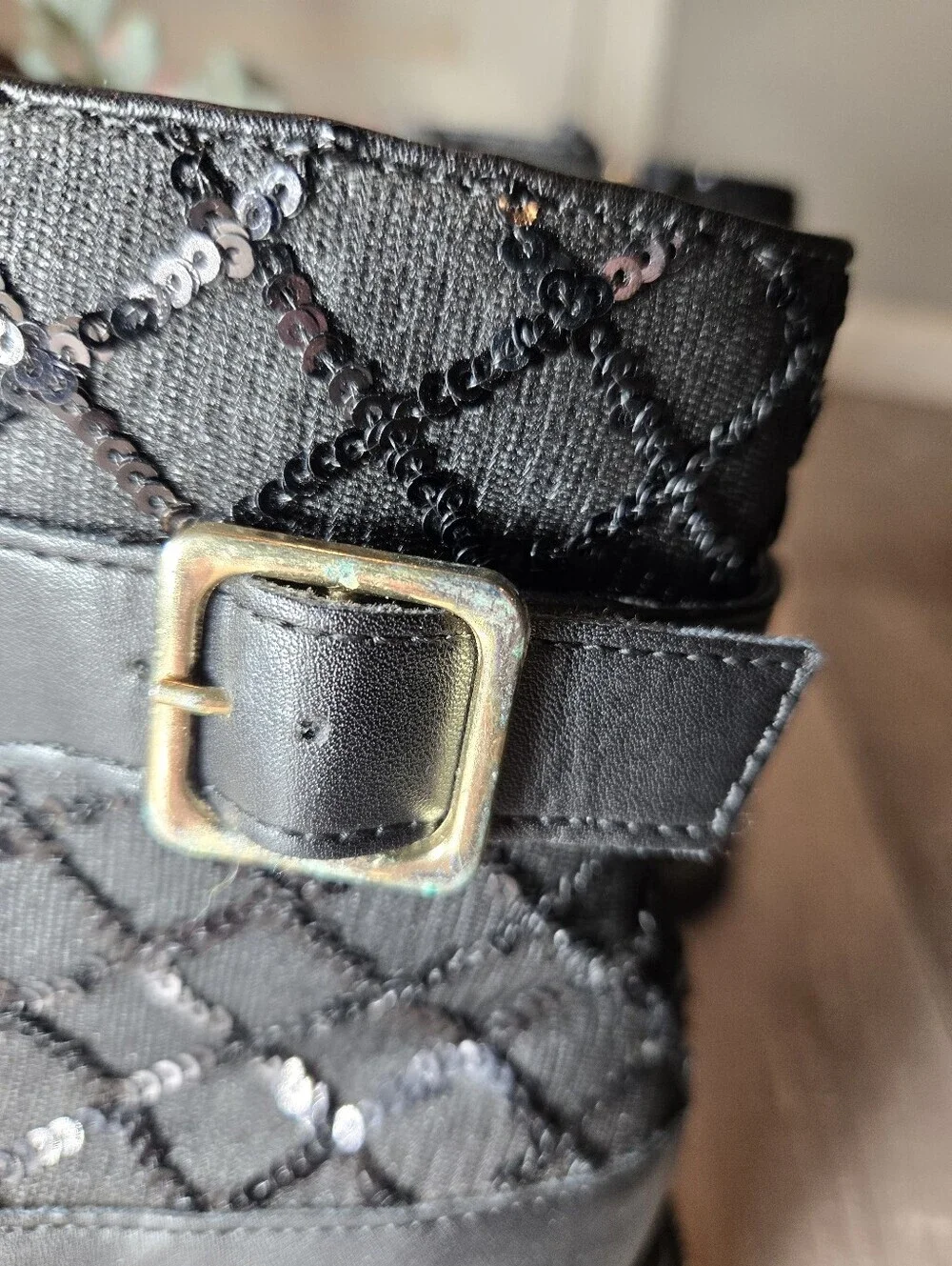 Jessica Simpson Big Girls Rosa Buckle Moto Boot Size 4 Black Quilted Sequins